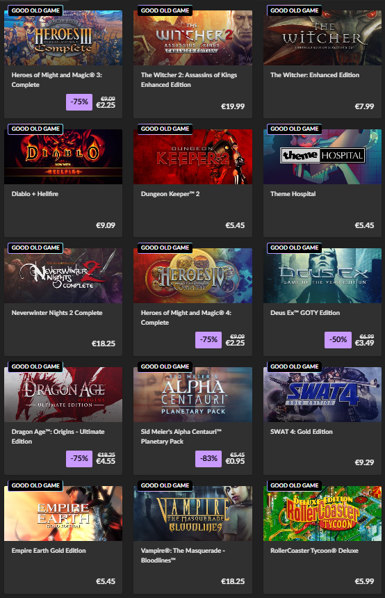 GOG retro hry